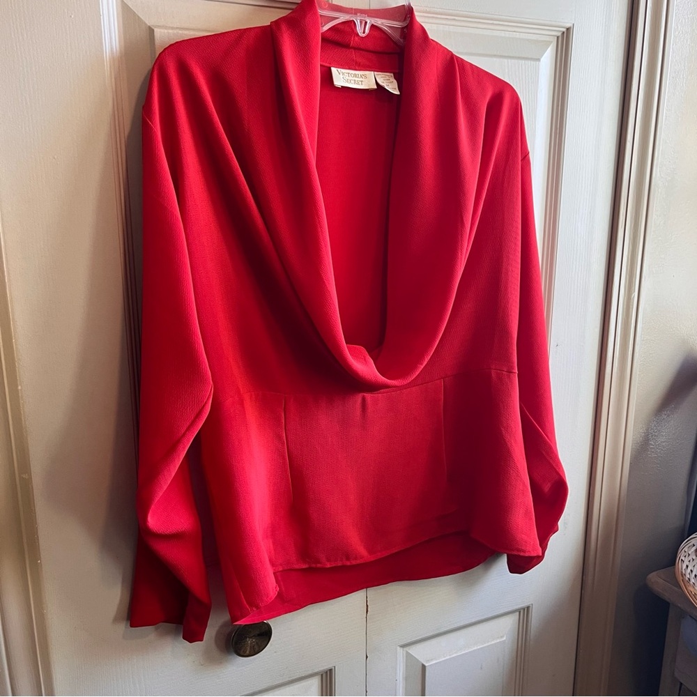 Victoria’s Secret Red Draped Cowl-Neck Blouse – Size M
